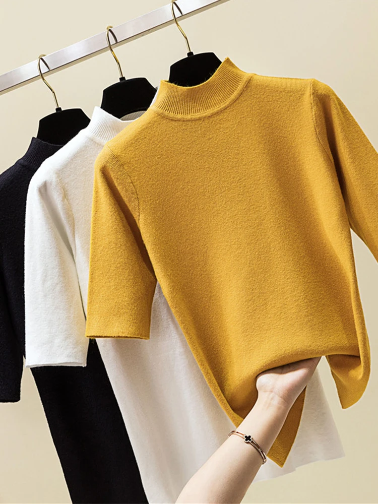 

Европейский стиль: женская вязаная базовая кофта с рукавом три четверти, универсальная для ношения как под одеждой, так и поверх, весенне-осенний очаровательный топ