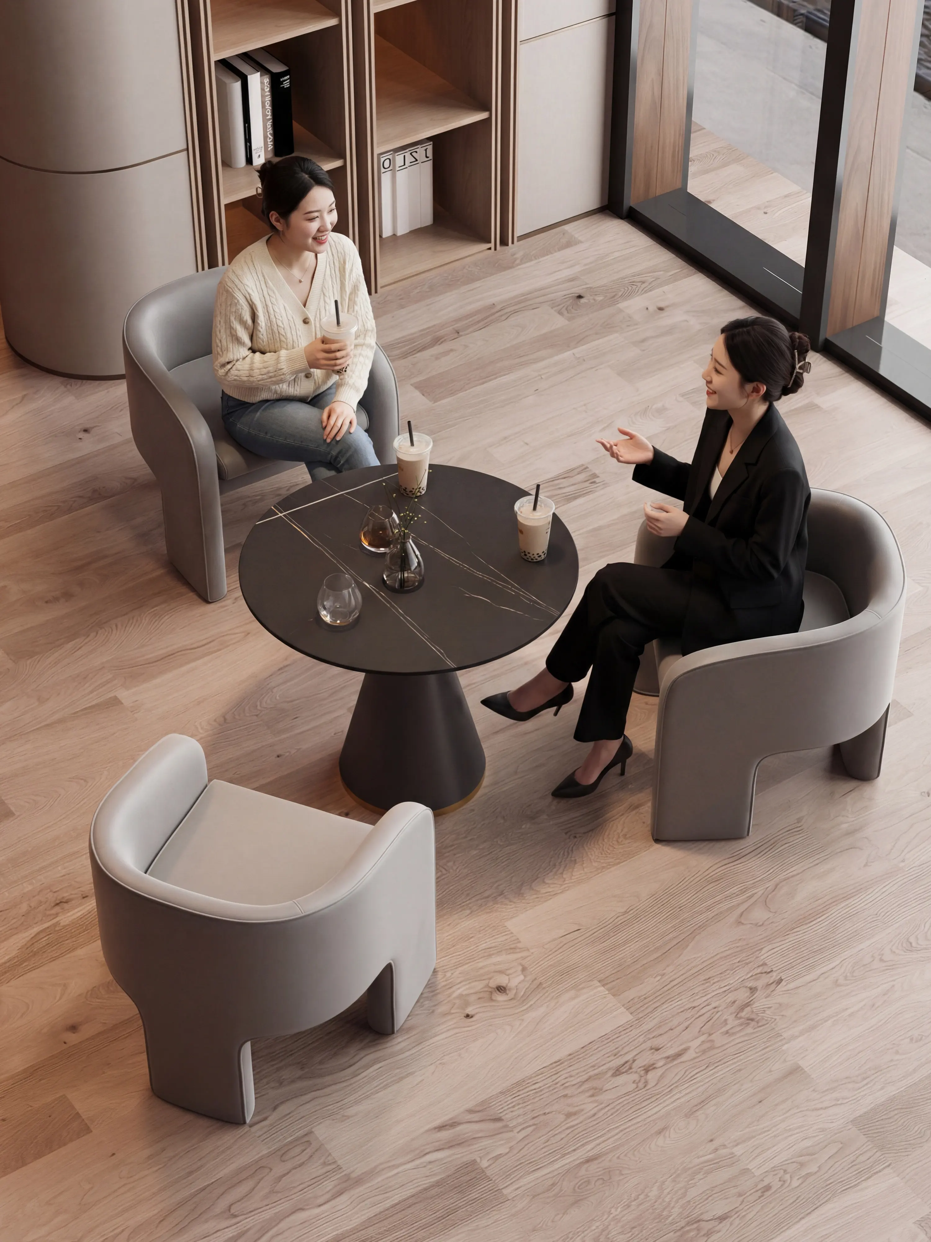 

Скандинавское роскошное акцентное кресло с обивкой из кожи Napa, высокоэластичным наполнителем, каркасом из массива дерева, для гостиничных лобби и ресепшн, современный комфорт