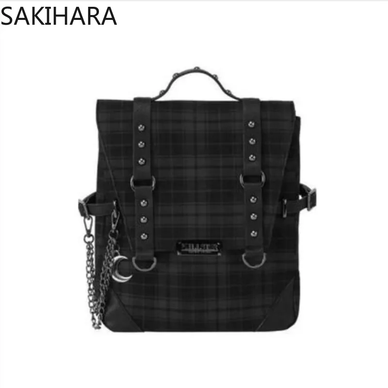 School Backpack for College Students New Arrive Gothic Dark Rock Plaid Chains Designer Large Capacity Preppy Bags for Women