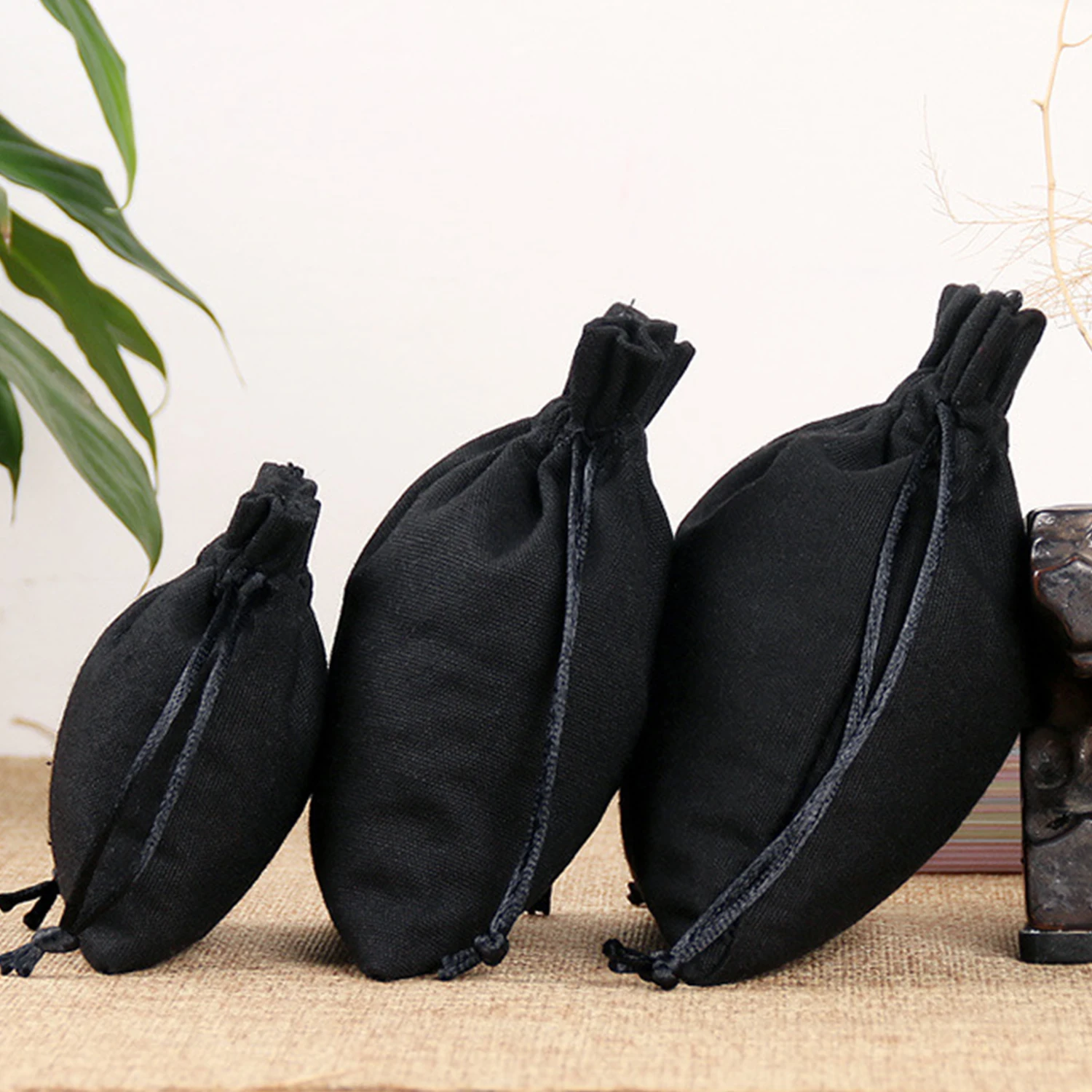 1 Pcs/Lot Black Thick Canvas Drawstring Wedding Pouches for Gift Package Home Organizer Heavy Duty Sturdy Cotton Storage Bags