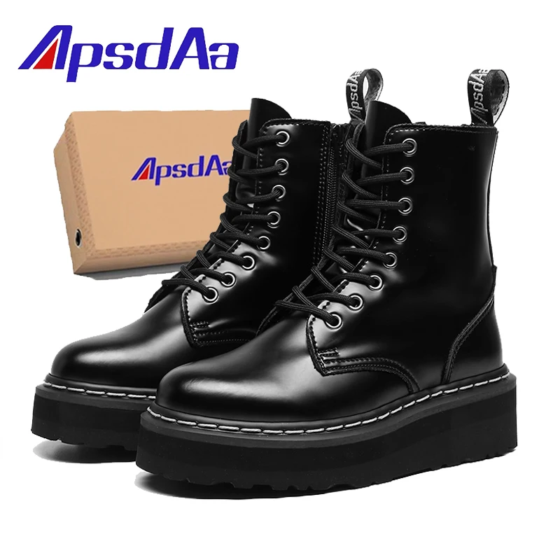 

ApsdAa Men Boots Genuine Leather Platform Boots Motorcycle Designer Shoes Woman Zipper Optical Soles Fashion Sexy Punk Boots