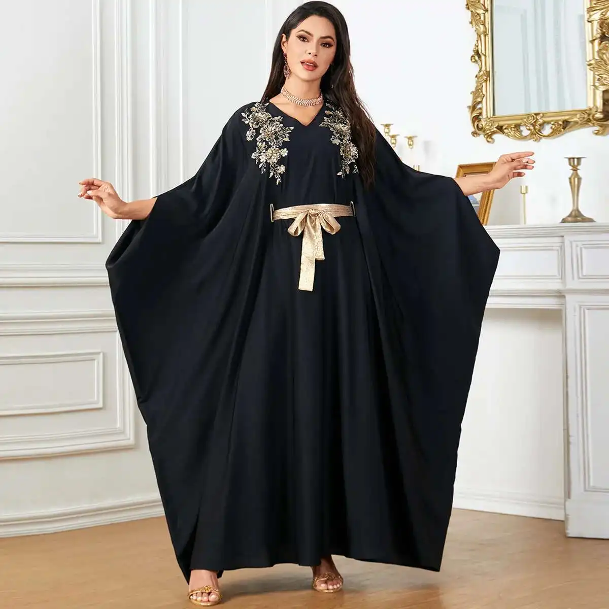 4044 mode ample dubaï femmes Robe longue manches chauve-souris Robe musulmane grande taille Robe Abaya Ramadan dubaï luxe Islam élégant