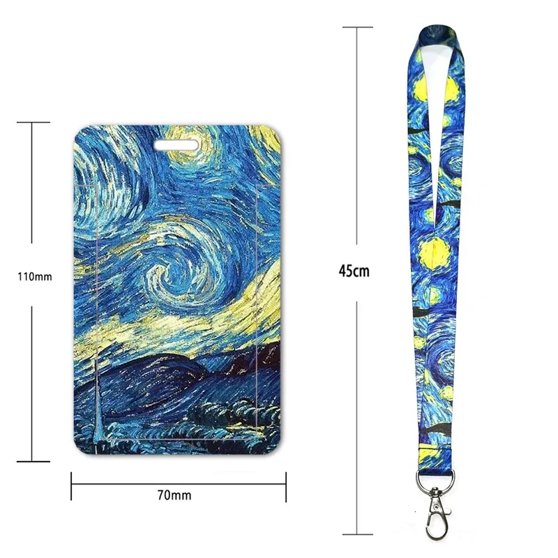 Van Gogh Design Credential Holder Keychains with Neck Lanyard for Pass Card Credit Card Phone Strap Wholesale