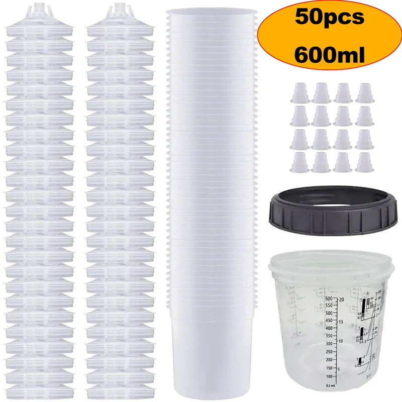 50Pcs/Set Spray Gun Paint Mixing Cup H/O Quick Cup Spray Gun Tank 200ML/400ML/600ML Disposable Paint Cup
