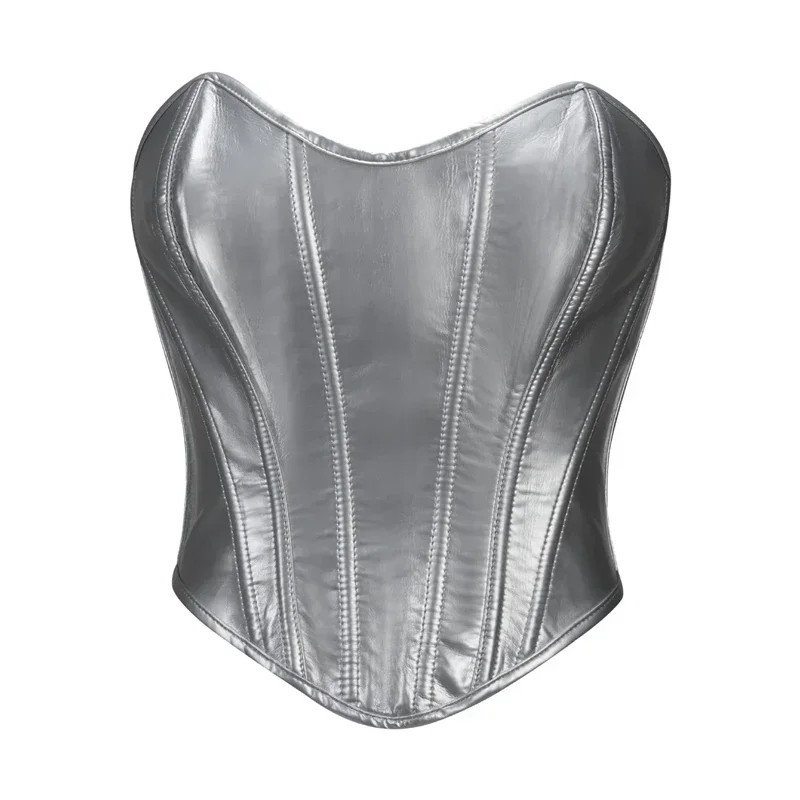 Noir PVC vinyle Corset culture hauts femmes Sexy surbuste Bustiers haut en cuir brillant Lingerie Steampunk Corselet à lacets Korsett