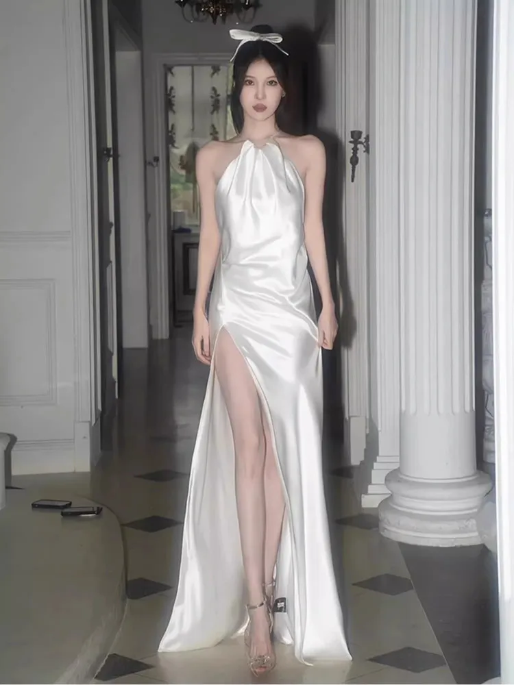 

Сексуальные элегантные облегающие длинные платья для женщин, новинка 2023 года, лето, винтажная тонкая уличная одежда без рукавов, вечерние однотонные платья, женский халат Wh21