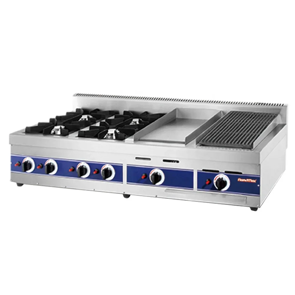 4-Burner All-Round Kitchenware Multifunctional Equipment Gas Range+Gas Griddle+Gas Char Grill