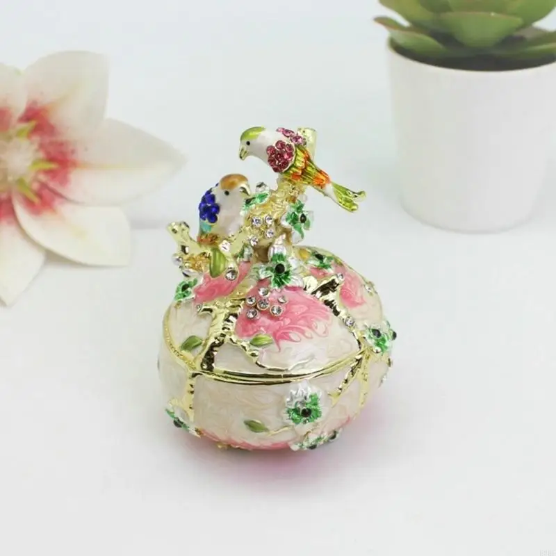 Elegant Double Bird Jewelry Box Handcrafted Home Decorative Ornament Alloy Texture Suitable for Rings Necklace Storage E0BF