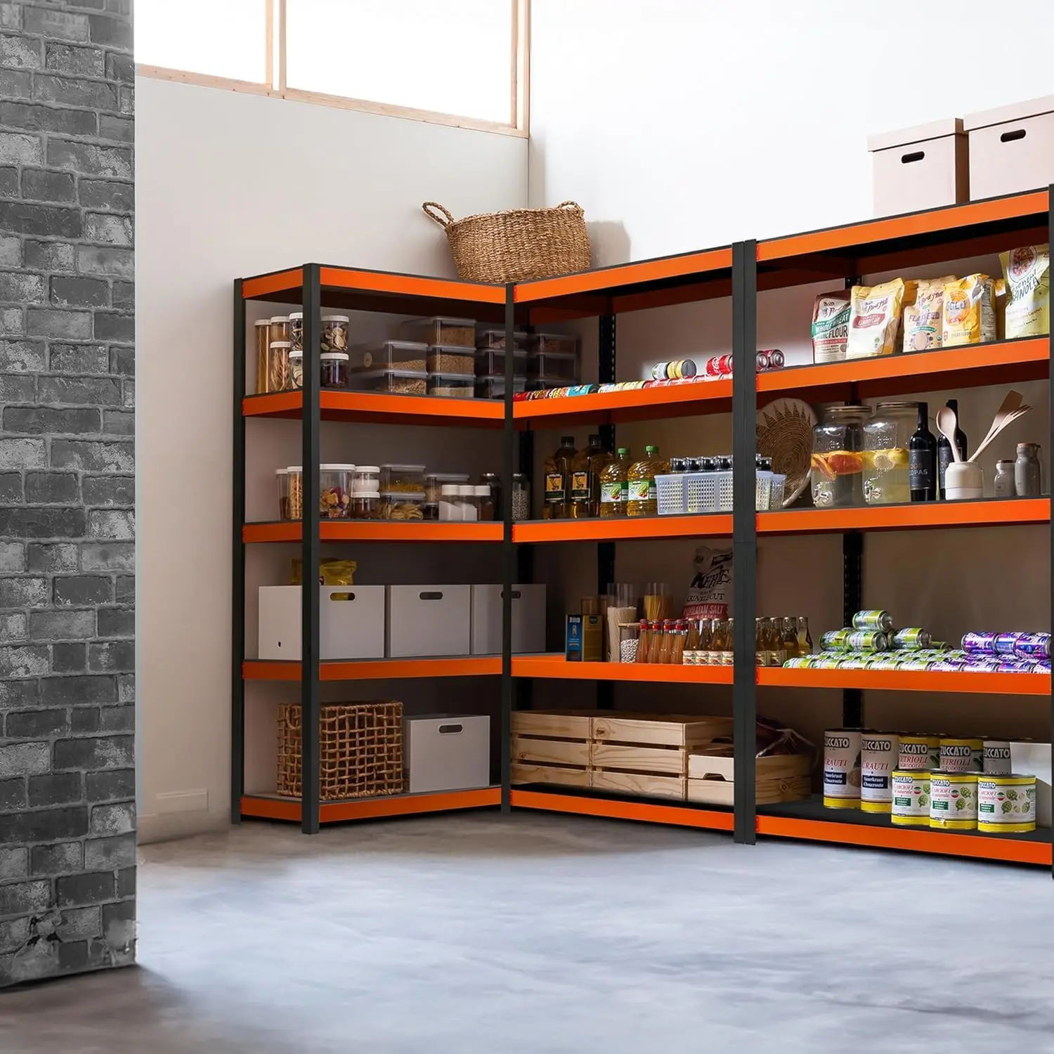 5 camadas de laranja preto 36,2 polegadas de largura x 16,5 polegadas de profundidade x 71,3 polegadas de altura armário de estantes de metal prensado 3 pacotes