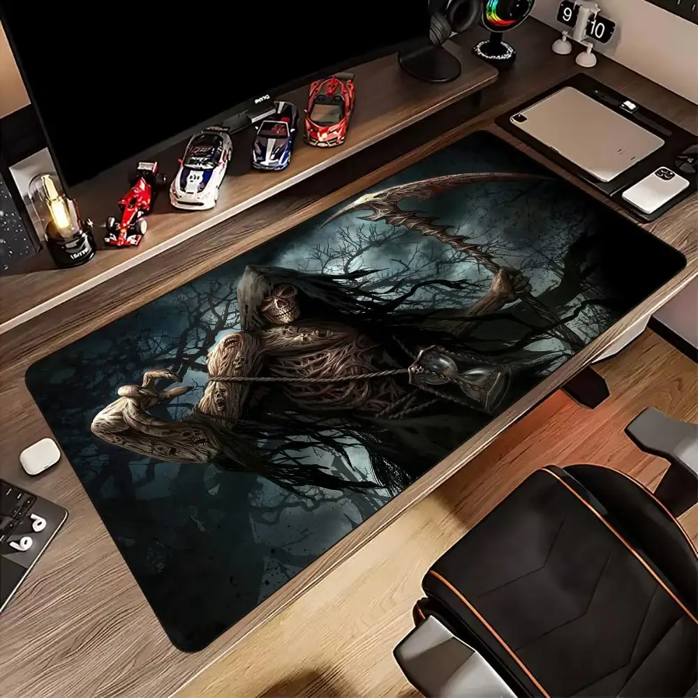 Grim Reaper Large Gaming Mouse Pad Dark Gothic Skeleton Scythe Horror Forest Art Non‑Slip Rubber Extended Desk Keyboard Mat 