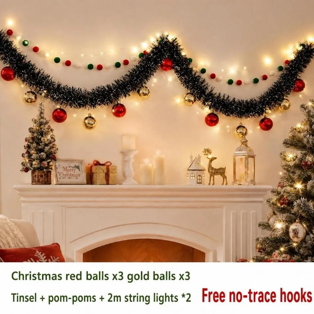 1 Set DIY Christmas Tree Garland Pom Pom Accent Felt Tree Ornament Pull Flag Style Hanging Style Christmas Pull Flag Banner