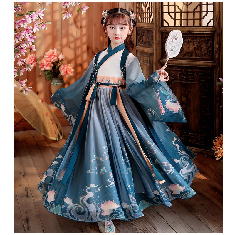 Vestido Hanfu chino de imitación para niña, moda de la dinastía Tang y Song, nuevo