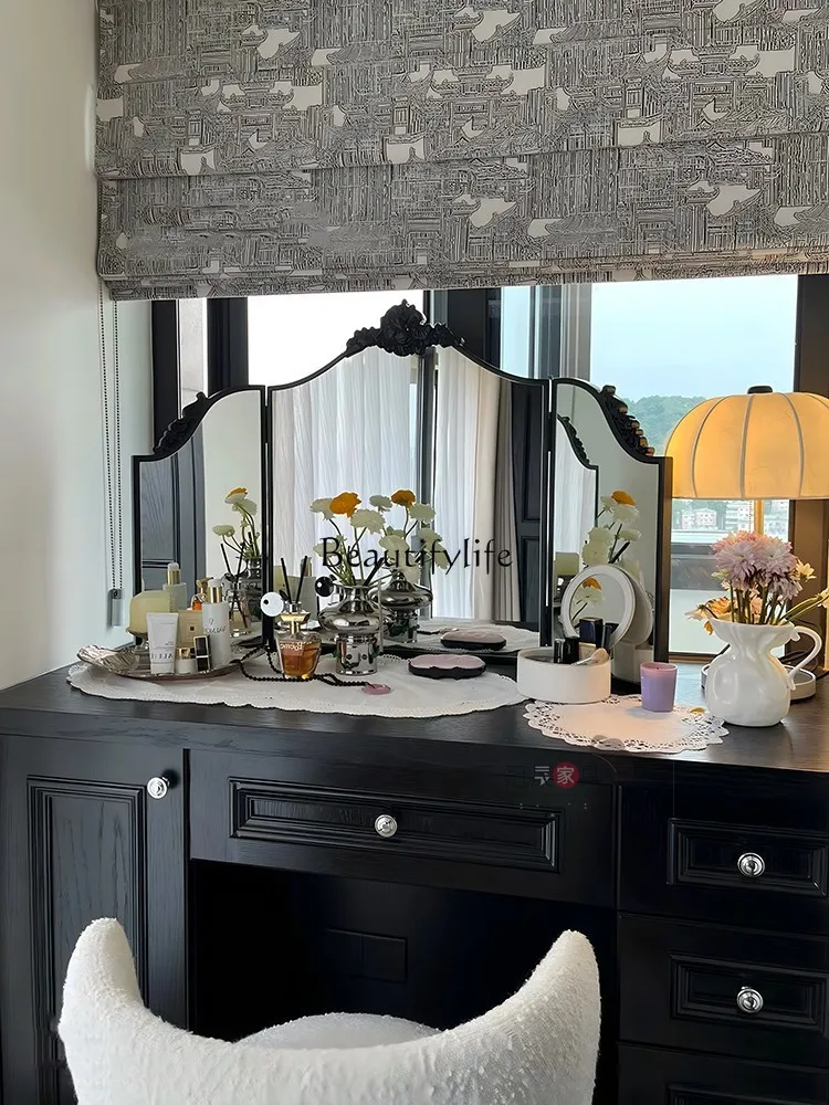 European retro carved dresser desktop tri-fold mirror living room decorative mirror