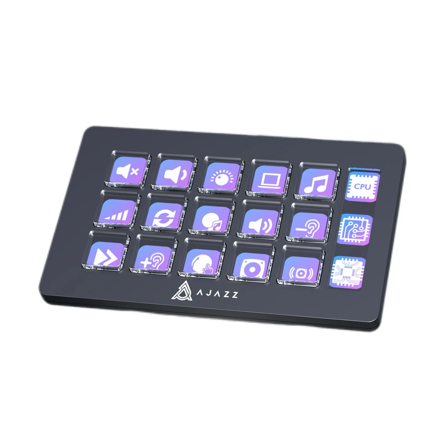 AJAZZ AKP153 Desktop-Controller-Tastatur mit Live-Steuerung, Typ-C, mit 15 Makro-LCD-Tasten und 1 seitlichem Bildschirm, abnehmbarer Halterung, Treiberunterstützung, unterstützt mehrere Systeme