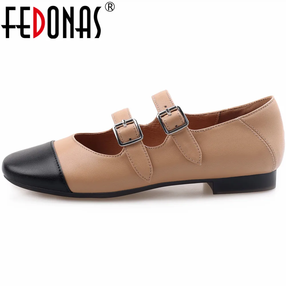 

FEDONAS Mixed Colors Women Pumps Spring Summer Buckle Strap Genuine Leather Casual Working Concise Low Heels Shoes Woman Basic