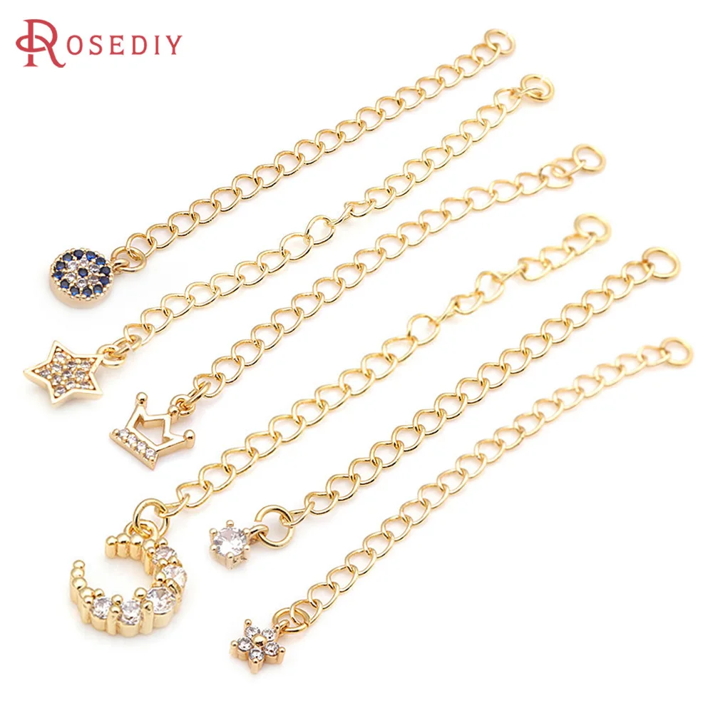 

4PCS 18K Gold Color Brass and Zircon Flower End Chains Extend Chains High Quality Jewelry Making Supplies Accessories for Women