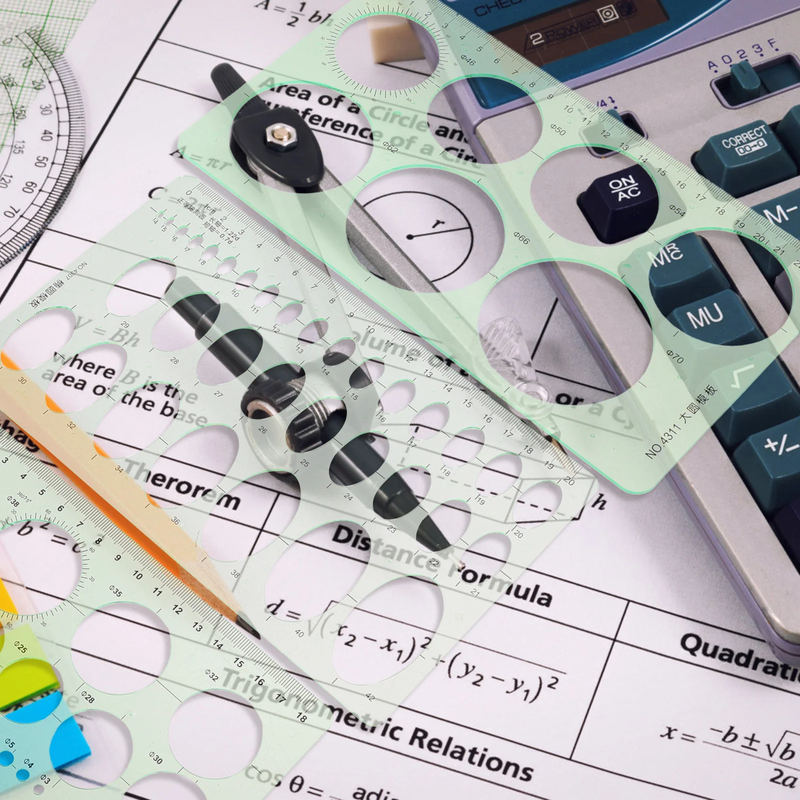 3Pcs Students Drawing Templates Multi-Functional Plastic Rulers for Architecture Engineering Drafting Technical Drawing Supplies