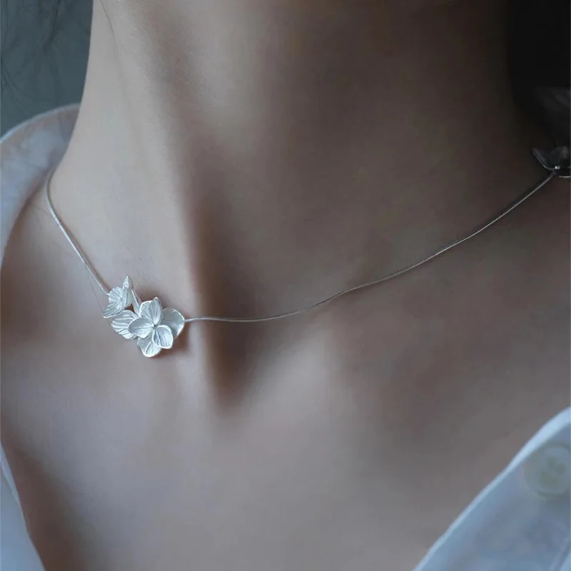 S925 Sterling Silver Necklaces For Women Simple Chain Fashion Minimalist Pendant Necklaces Flower Necklace Birthday Gift