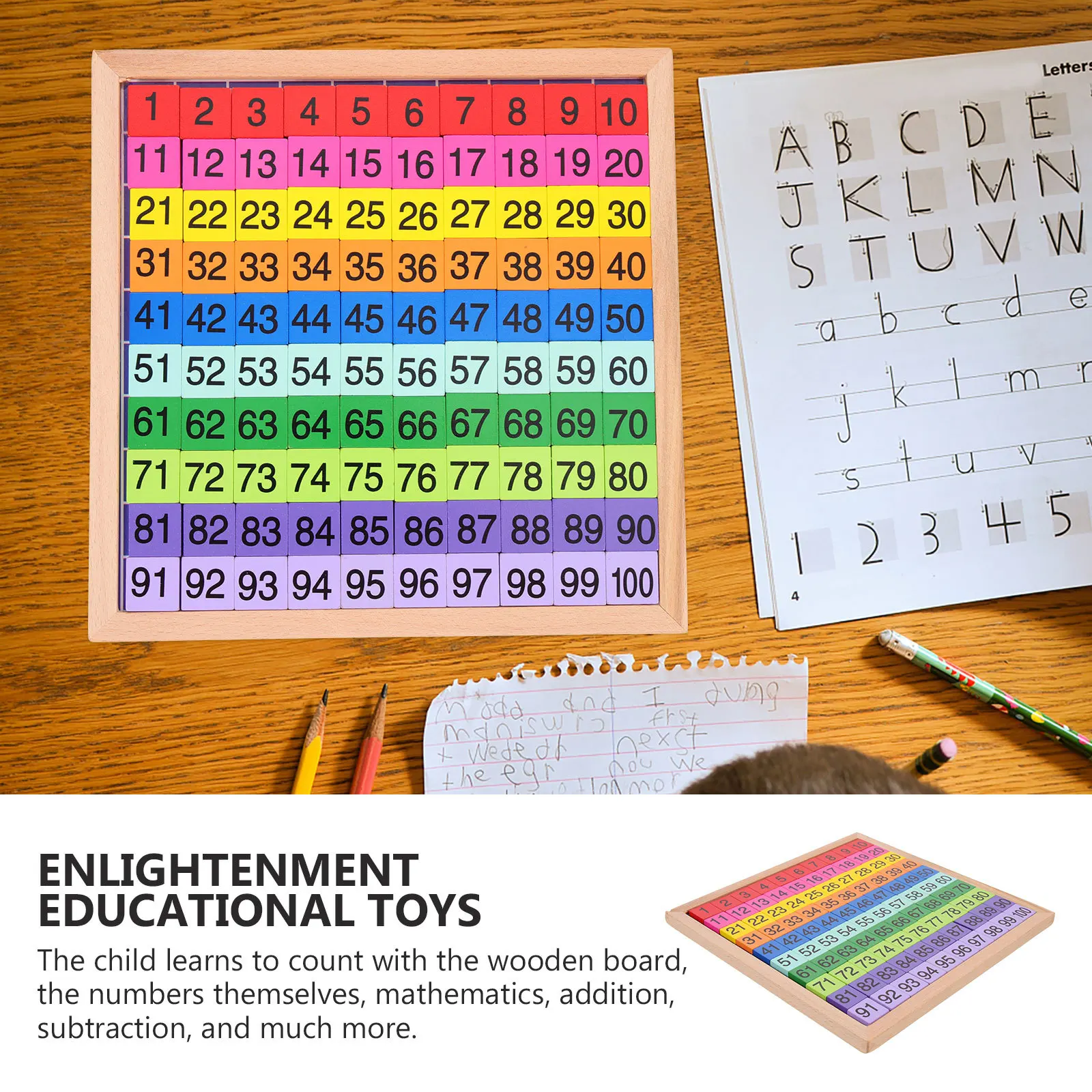 1 szt. Drewniana edukacyjna zabawka dla dzieci do nauki matematyki, kreatywna drewniana tablica do liczenia, interaktywna gra matematyczna z pociągiem.