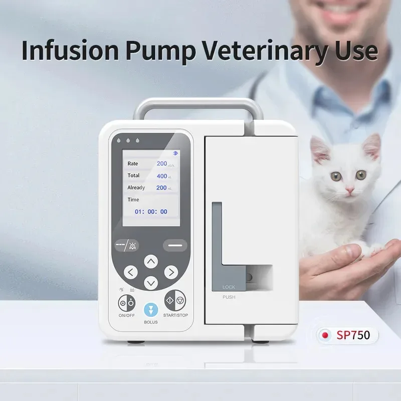 Volumetric Infusion Pump for Intravenous Fluids with Real-Time Alarm and Large LCD Screen for Human or Veterinary Use