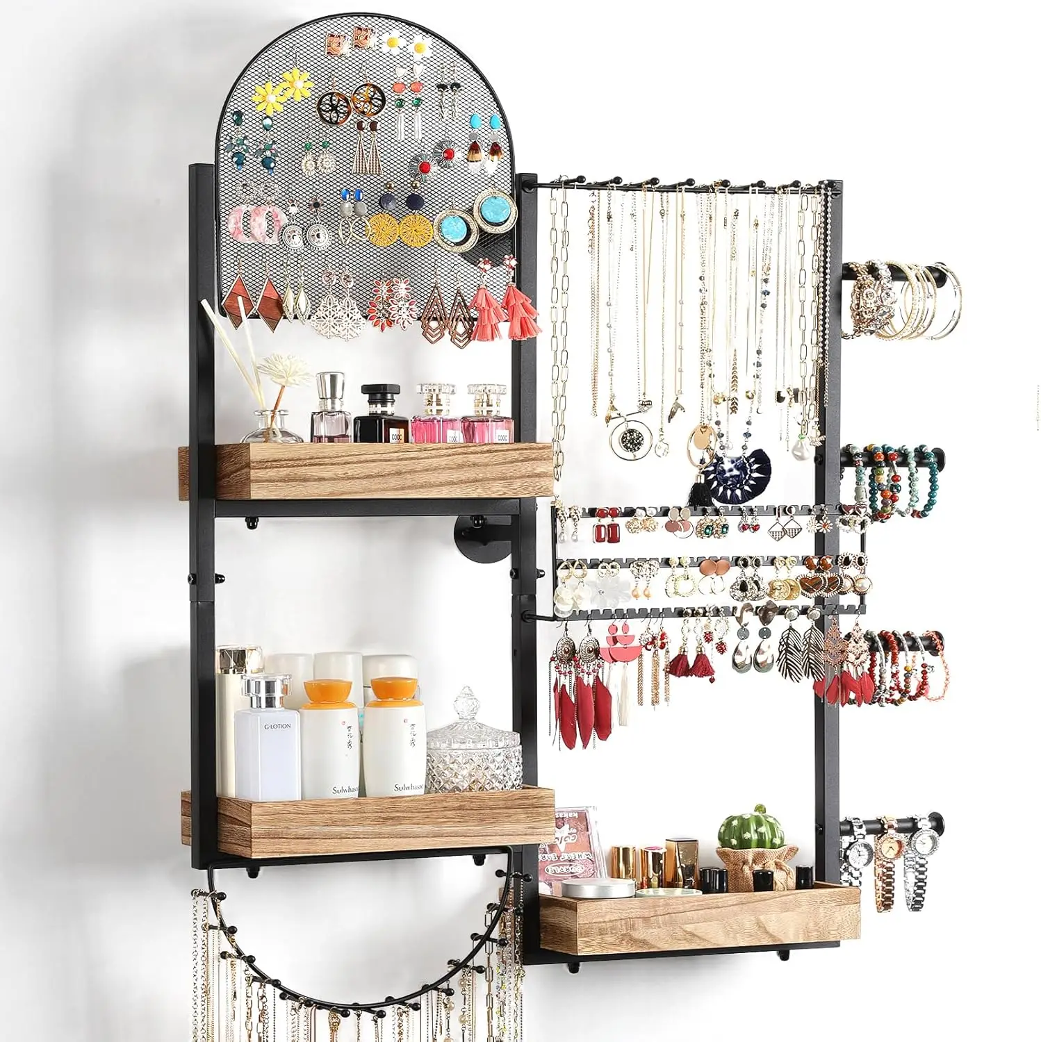 

Large Wall Mount Jewelry Organizer Holder for Earrings, Necklaces, Bracelets, Makeup and Watches