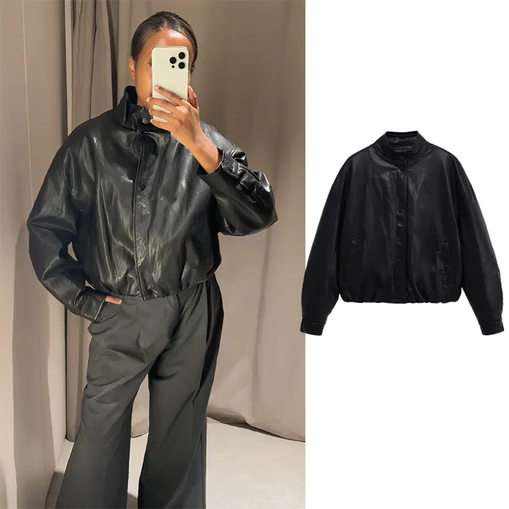 

Черные укороченные кожаные куртки CharmChant для женщин, винтажный бомбер Y2K, топ с длинными рукавами, новое трендовое зимнее пальто, женская верхняя одежда