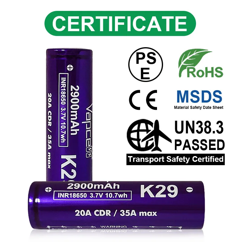 Vapcell original k29 inr 18650 bateria 2900mah 3.7v 20a/35a baterias de lítio recarregáveis célula de alta potência para brinquedos lanterna