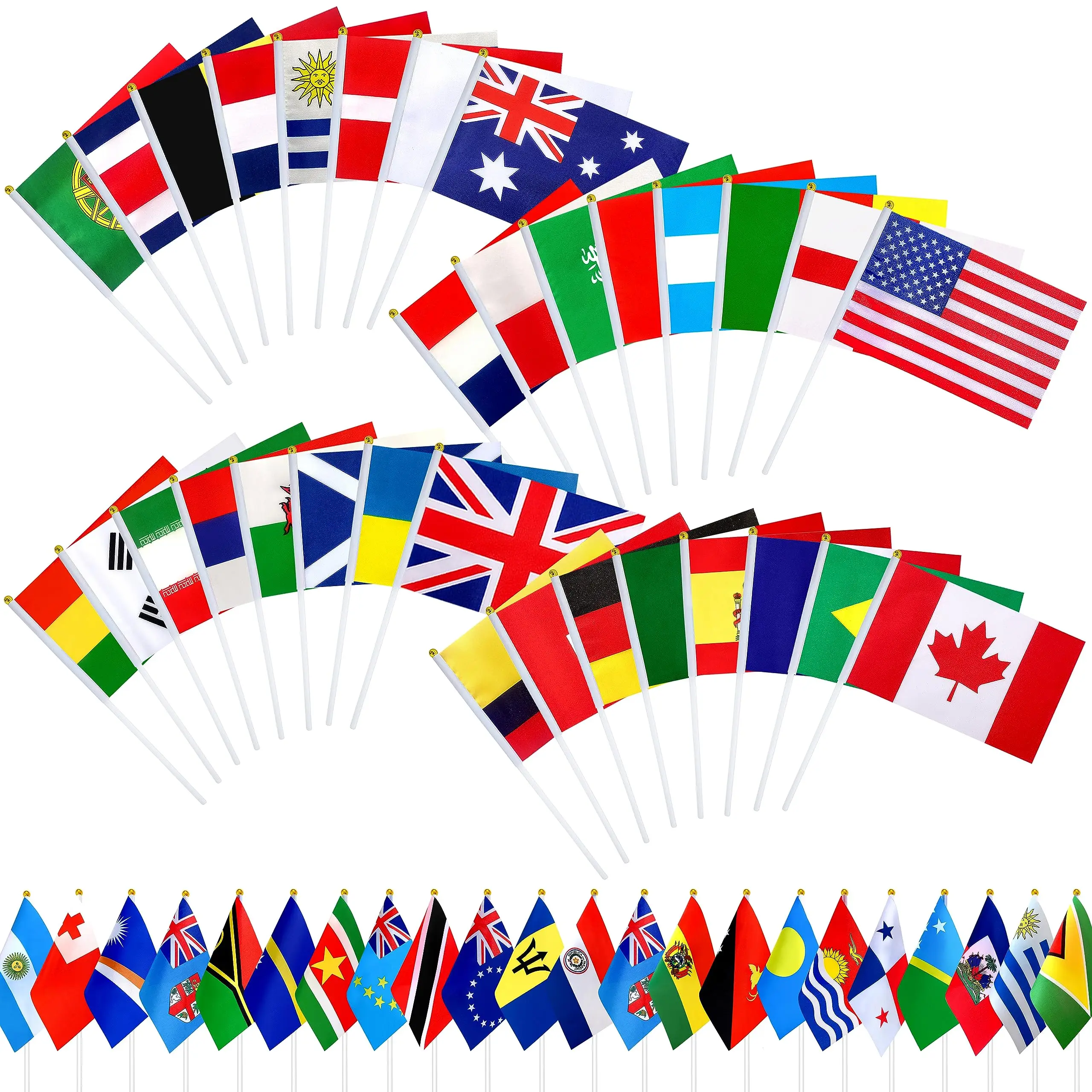 14X21cm 48 Countries Hanging Flags with Plastic Pole Double Sided Polyester Printing National Parade Flags for Football Game