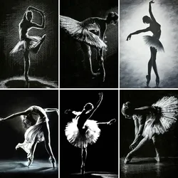 Diamond Painting Full Drill, White Black Art ,Ballerina Diamond Art Cross Stitch ,Dancer Girl Beads Mosaic Embroidery Set