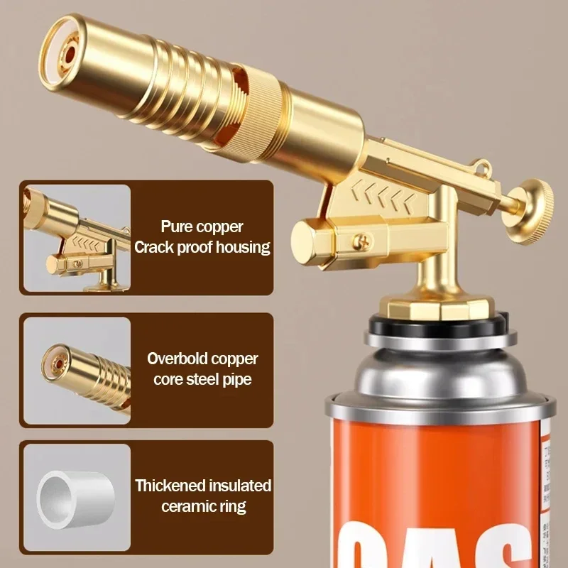 Portable Welding Gas Torch Copper Flame Gun Butane Burner Outdoor Camping BBQ Flamethrower Kitchen Lighter Welding Equipment