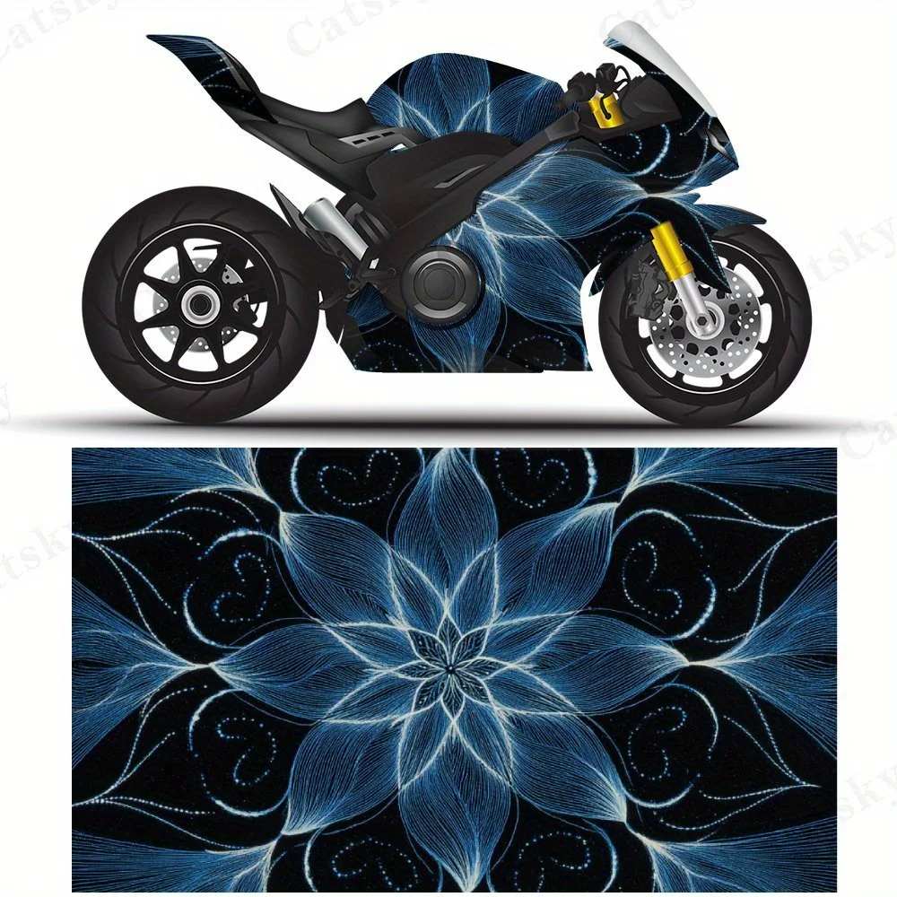 

Blue Symmetric Motorcycle Film Stickers, Durable PVC Adhesive Decals for Motorcycle Customization, Weather-Resistant Protective