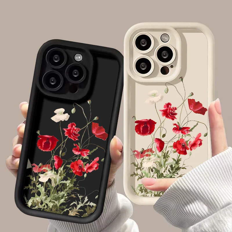 Vloeibare siliconen hoesjes voor iPhone 15 Pro Max hoesje iPhone 13 11 12 14 16 Pro XS X XR 7 8 Plus S 2020 2022 bloem schokbestendige hoes