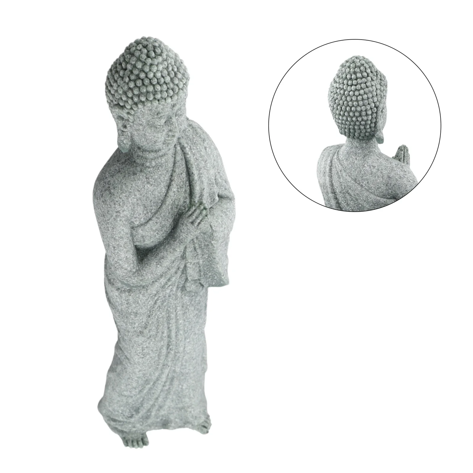 Ornaments Buddha Sandstone Resin Standing Sturdy Wood Effect 3.5x5.5x18cm Garden Brand New High Quality Material