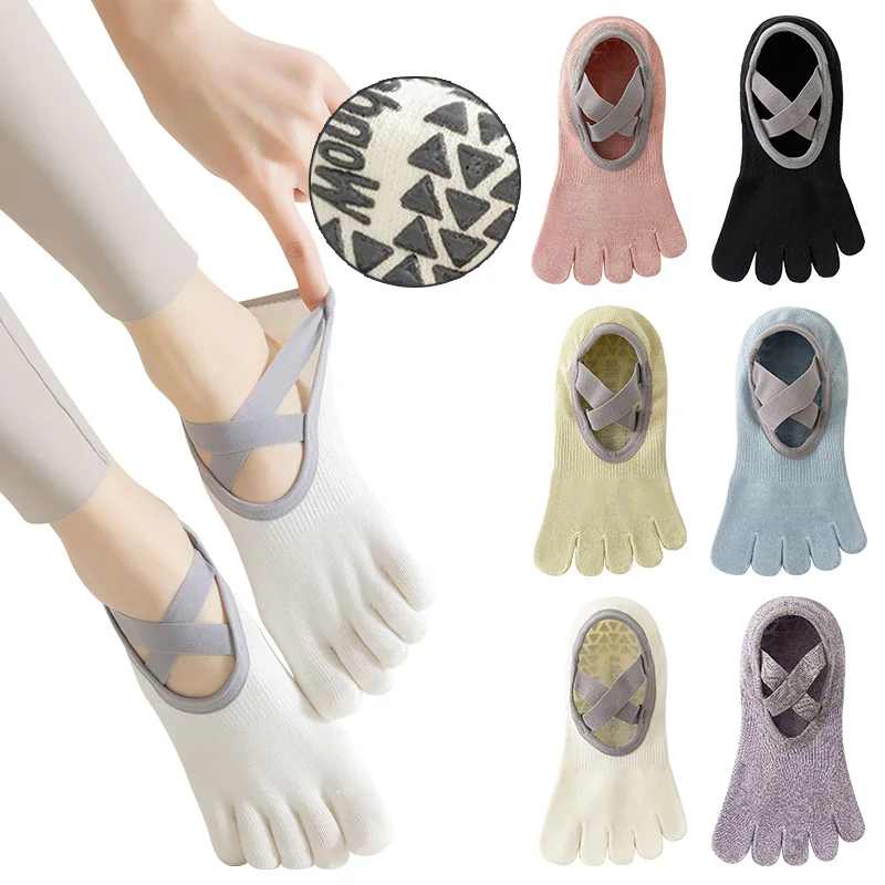 

Женские носки для йоги с пятью пальцами, силиконовые нескользящие носки для пилатеса с эластичной повязкой, женские хлопковые носки для балета, танцев, фитнеса и тренировок