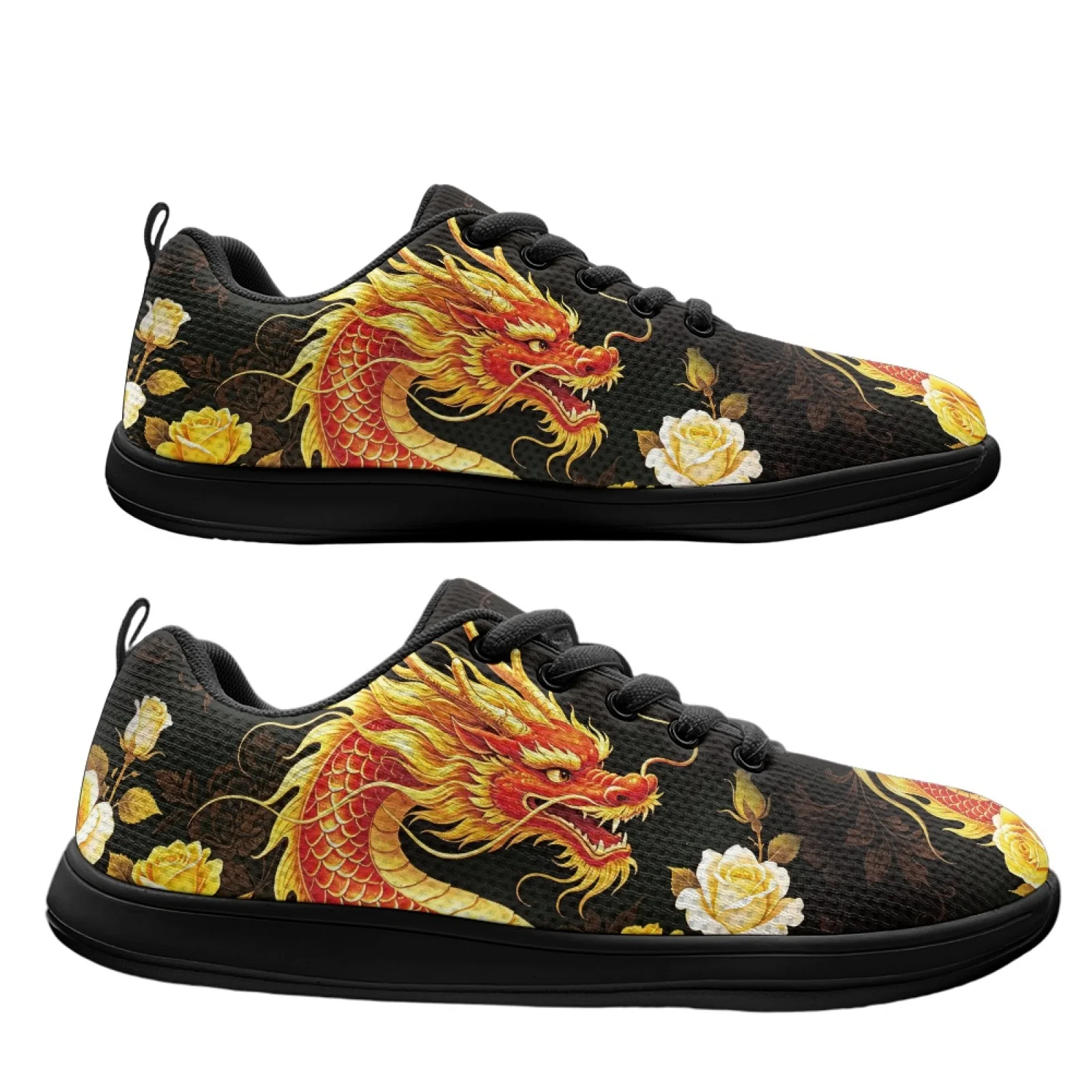 PENSTROLL Dragon Rose Floral Athletic Sneaker Tennis Running Shoe for Men Comfortable Walking Shoes