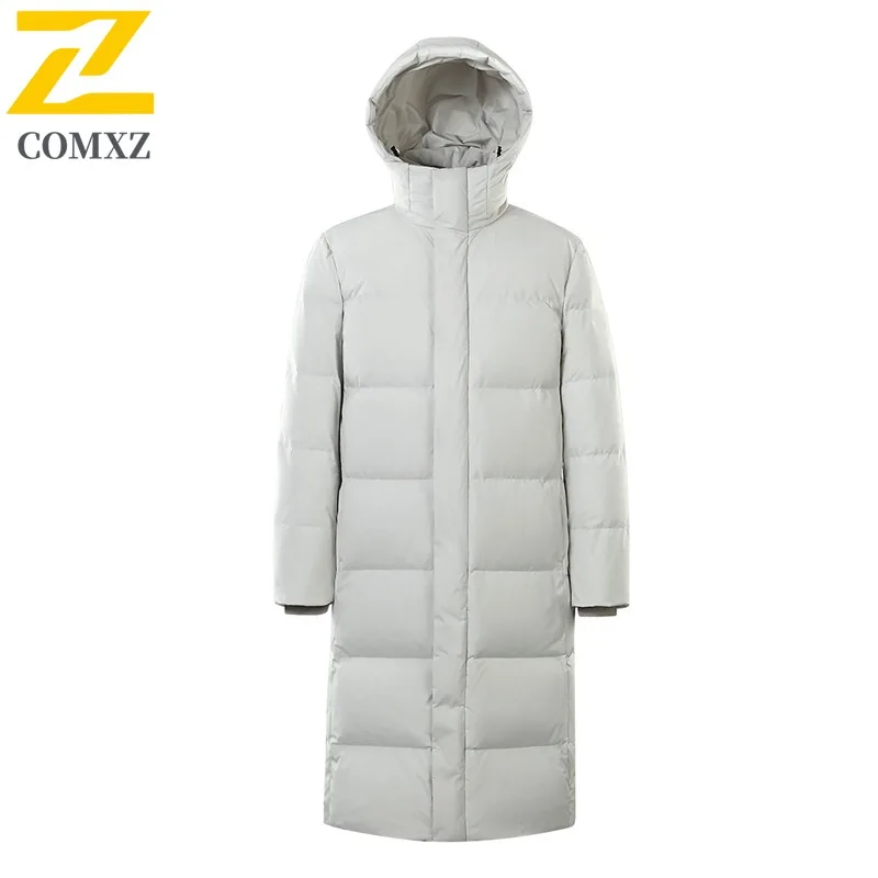 COMXZ Jaket Pria Kasual Berkerudung untuk Kerja Luar Ruangan, Parka Tebal Hangat Desain Warna Solid, Nyaman Ringan, Mantel Musim Dingin