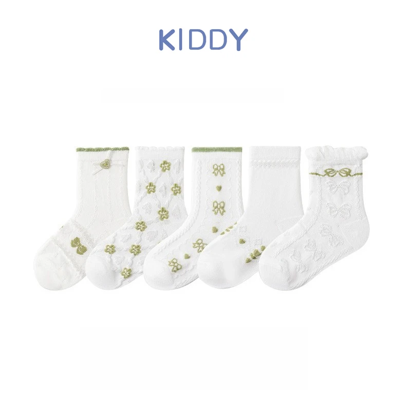 

5 Pairs/Lot Kids Socks Spring Summer New Mesh Princess Girls Socks Breathable Girls' Mid-Tube Socks Cartoon Thin Student Socks