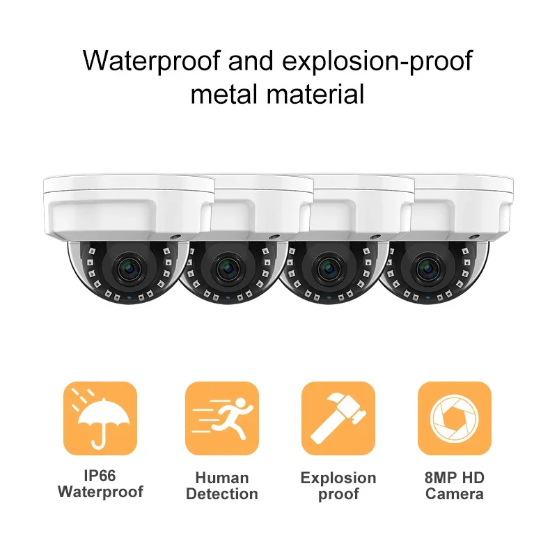 ชุดกล้องวงจรปิดแบบโดมกันขโมย ความละเอียด 3MP 5MP 8MP 4K รองรับ PoE 4 ช่อง 8 ช่อง พร้อมเครื่องบันทึก NVR สำหรับภายนอกอาคาร ระบบรักษาความปลอดภัยด้วยกล้อง IP CCTV