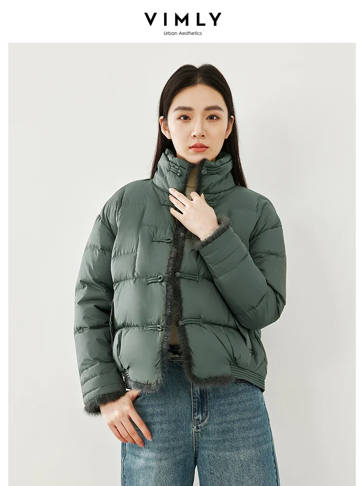 Vimly Women Short Puffer Down Jacket Stand Collar Warm Thick Winter Simple Coats Fashion Luxury Overcoat Ladies Clothing 50300