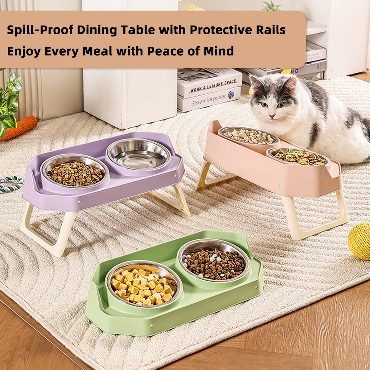 Detachable Anti-Slip Large Capacity Pet Bowl for Cats And Dogs Neck Protection Food Water Bowl Combination Dog Bowl with Stand