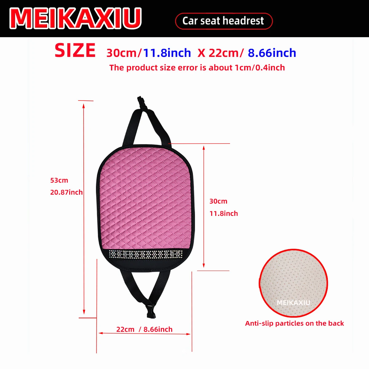 1 PU leather embroidered three-dimensional diamond Blingbling anti-slip car headrest for women's seat headrest separation