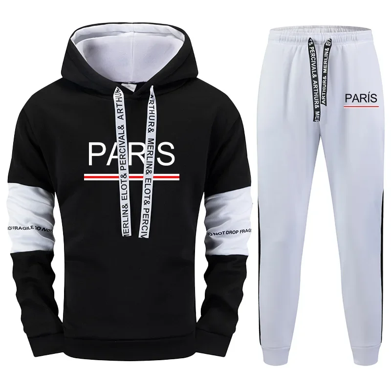 باريس طباعة هوديي Sweatpants الرجال رياضية يوميا عارضة رياضي عداء ببطء مجموعة الأزياء الحضرية الرياضية الشارع الشهير البلوز