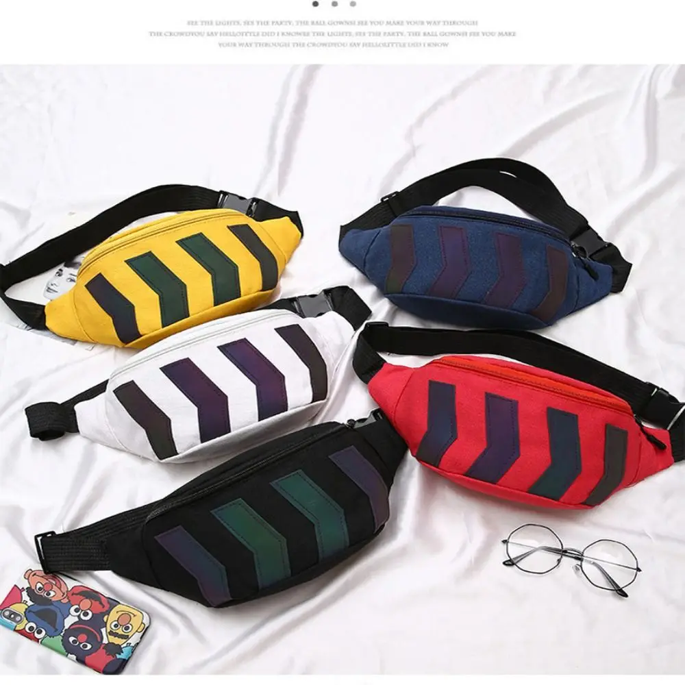 Durable with Earphone Hole Reflective Canvas Waist Bag Canvas Reflective Strip Environmentally Friendly Reusable Picnic