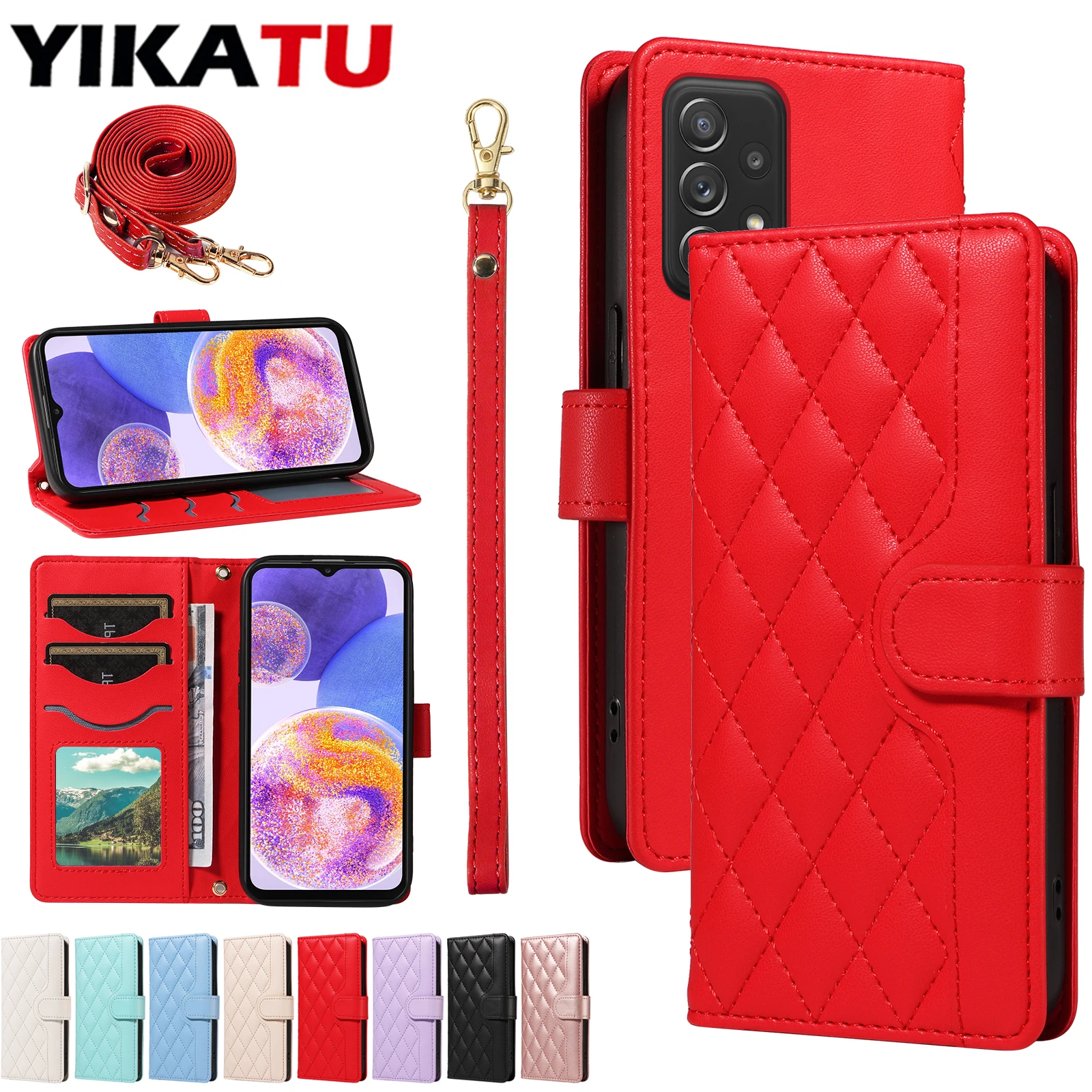 Magnetische Hülle mit langem Trageband für Samsung Galaxy S26 Pro S26 Ultra S25 Edge S24 Plus S23 FE S22 S21 S20, Brieftaschen-Lederhülle
