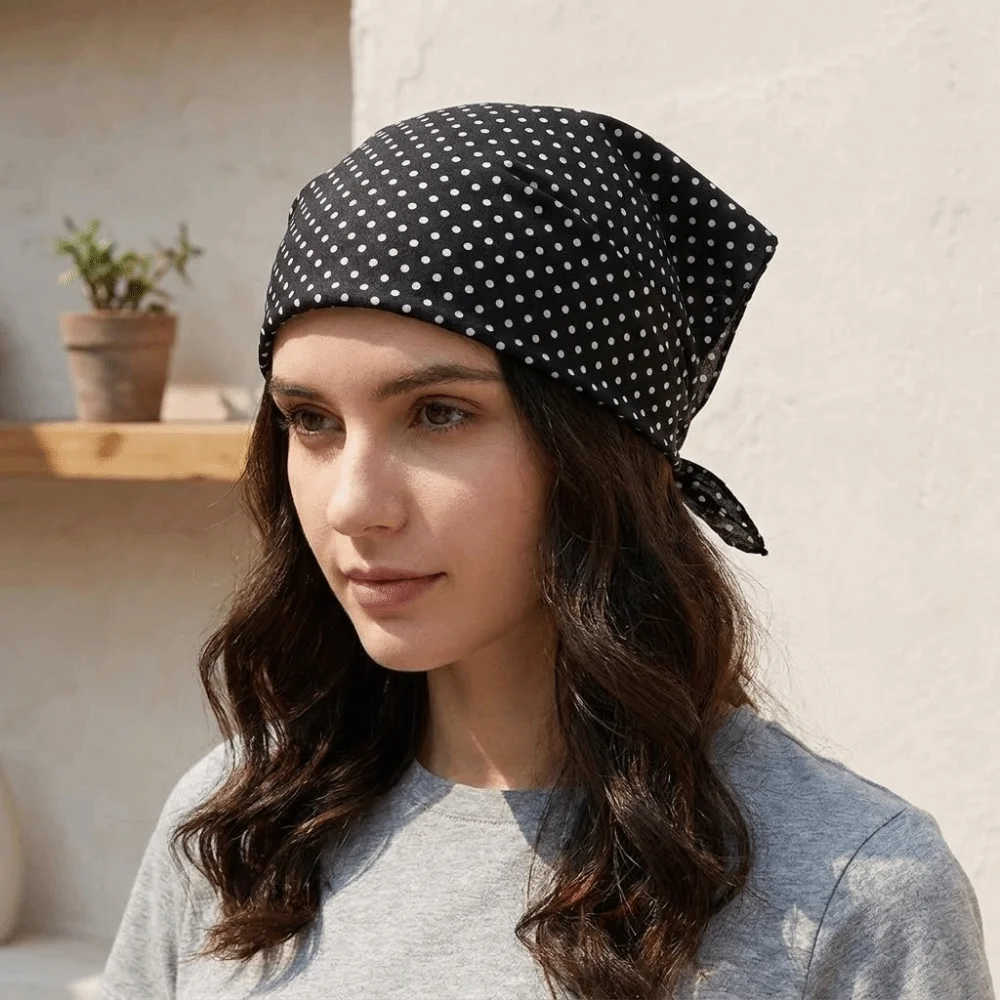 

Elegent Solid Color Polka Dots Triangle Scarf Thin Polyester Bandana Lightweight Neckerchief Foulard Hair Band Daily Use