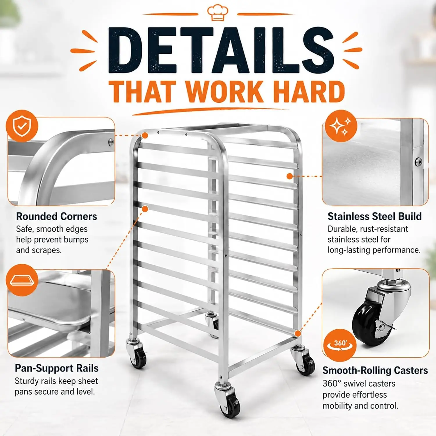 10 Tier Stainless Steel Sheet Pan Rack With Wheels Mobile Bakery Cooling Cart Speed Bun Pan Rack Heavy Duty Storage Organizer For Home Kitchen Restaurant Silver