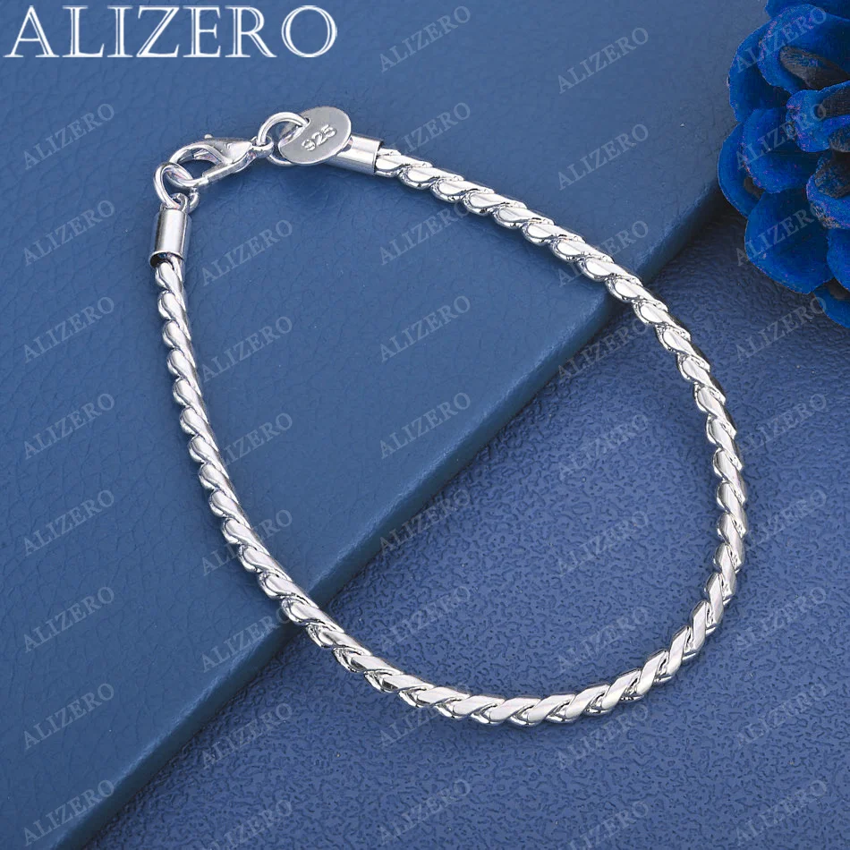 ALIZERO 925 Sterling Silver Bone Bracelets For Women Men Wedding Party Anniversary Gift Fashion Fine Jewelry