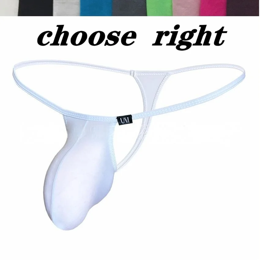 Men's Pure Color  Low Waist Thongs G-String Underwear Sexy  Nylon Mini T-Back Undies with Pouch Comfortable Breathable Briefs