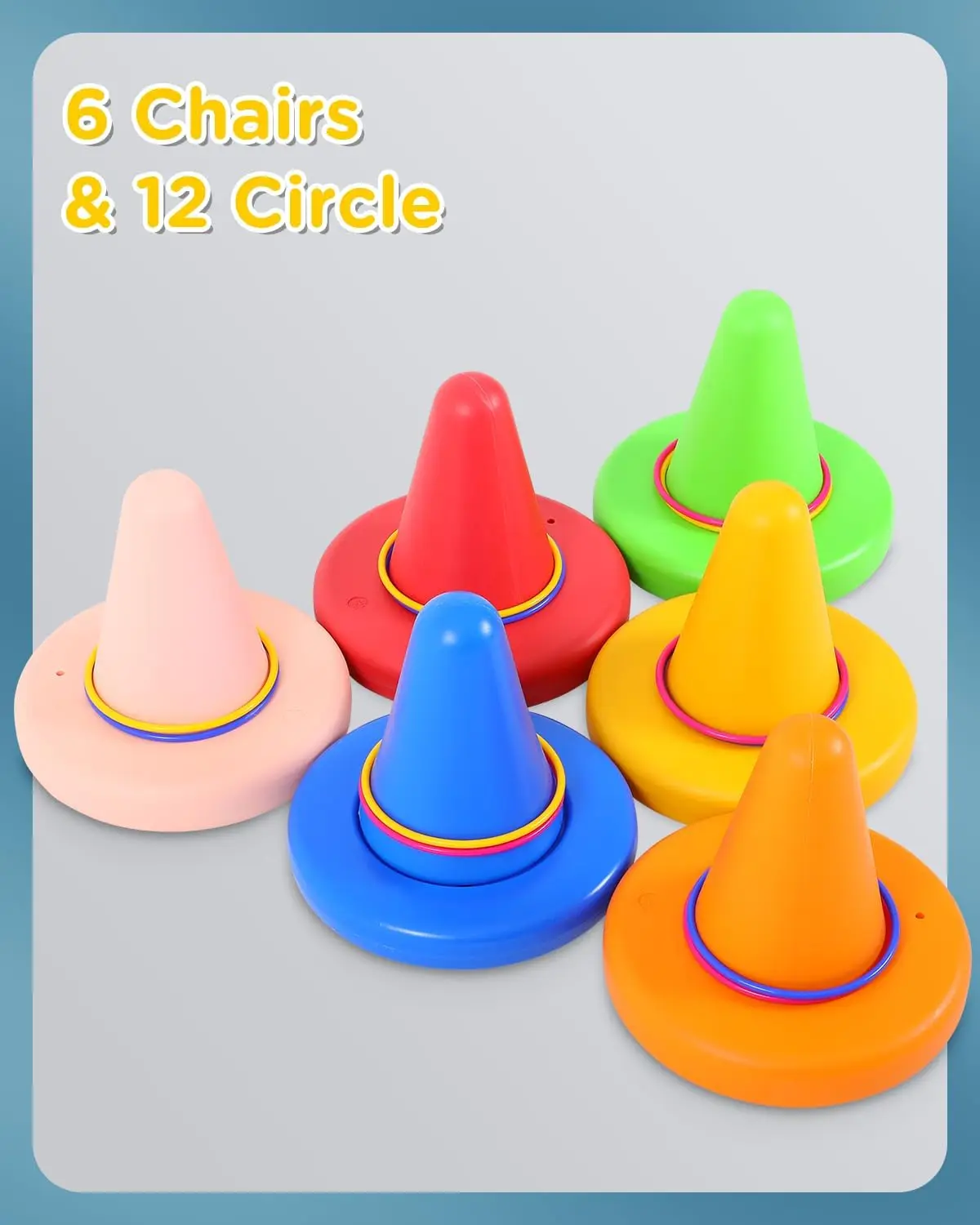 Chaise rotative pour enfants autistes, ensemble de lancer à 16 anneaux, chaise pivotante sensorielle pour l'équilibre de l'entraînement, chaise sensorielle à une corne, 6 pièces