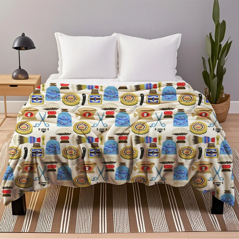 

Geometric Pattern Flannel Blanket Barber Shop Bed Scarf Duvet Cover Blankets For Seniors Office Bathroom With Eco-Friendly